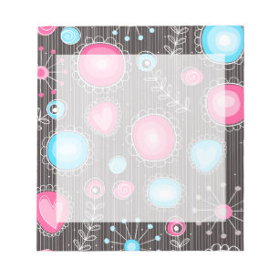 Whimsical pink and blue hearts and flowers floral notepad