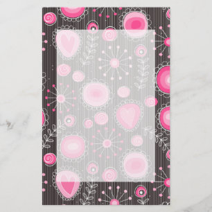 Whimsical pink and blue hearts and flowers floral stationery