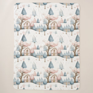 Whimsical Pink and Blue Winter Christmas Village  Sherpa Blanket