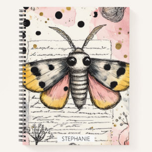 Whimsical Pink and Gold Moth Notebook