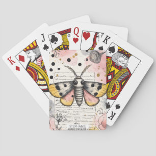 Whimsical Pink and Gold Moth Playing Cards