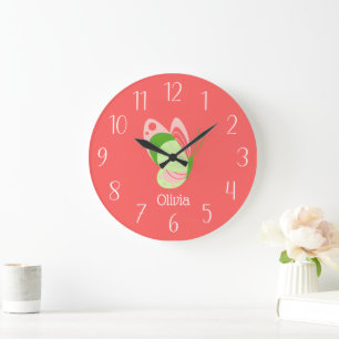 Whimsical Pink and Green Butterfly Large Clock