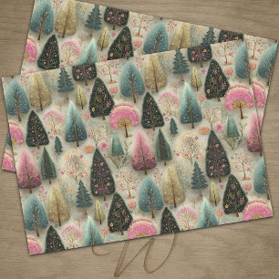 Whimsical Pink and Green Christmas Tree Gift Tissue Paper