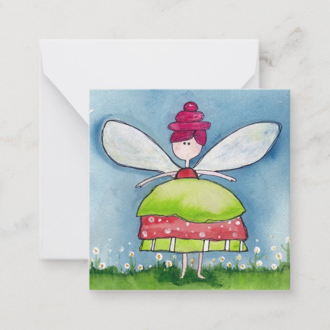Whimsical Pink and Green Watercolor Fairy Card (Front)