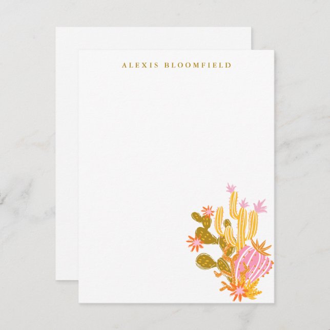 Whimsical Pink and Orange Cactus Personalised Note Card (Front/Back)