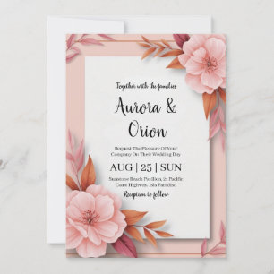 whimsical pink and orange floral wedding invitation