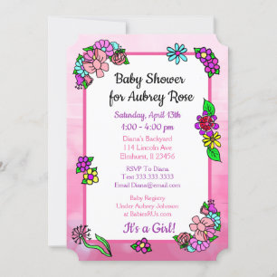 Whimsical Pink and Purple Floral Baby Shower Invitation