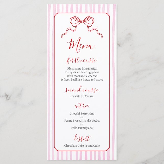 Whimsical Pink and Red Christmas Menu Card (Front)