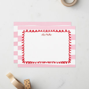 Whimsical Pink and Red Trendy Monogram Note Card