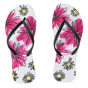 Whimsical Pink and White Flowers Flip Flops