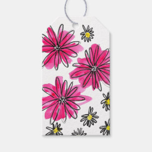 Whimsical Pink and White Flowers Gift Tags