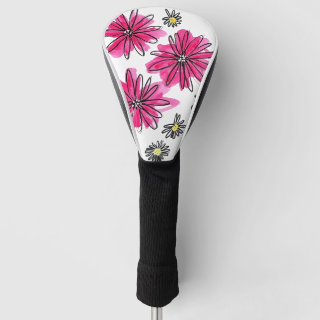 Whimsical Pink and White Flowers Golf Head Cover (Front)