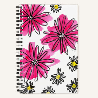 Whimsical Pink and White Flowers Notebook