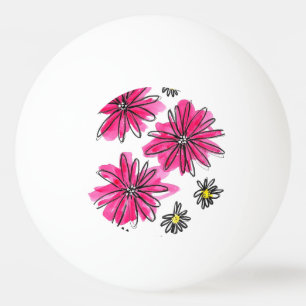 Whimsical Pink and White Flowers Ping Pong Ball