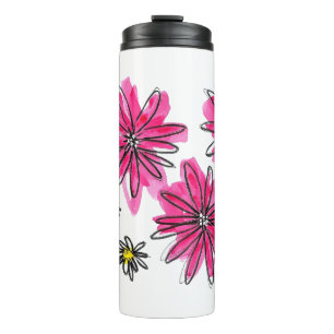 Whimsical Pink and White Flowers Thermal Tumbler