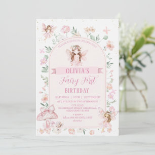 Whimsical Pink Arch Fairy First Birthday Birthday Invitation