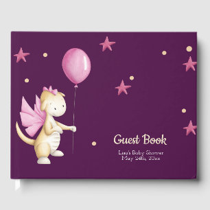 Whimsical Pink Baby Dragon Girl Baby Shower Guest Book
