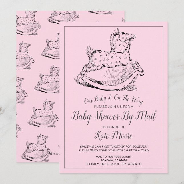 Whimsical Pink Baby Girl Baby Shower By Mail Invitation (Front/Back)