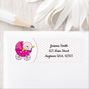 Whimsical Pink Baby Girl Carriage Cartoon