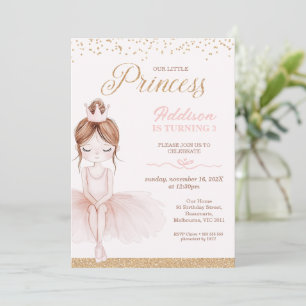 Whimsical Pink Ballerina Little Princess Birthday Invitation