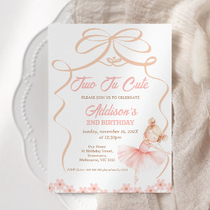 Whimsical Pink Ballerina Two Tu 2nd Birthday Invitation
