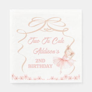 Whimsical Pink Ballerina Two Tu Cute 2nd Birthday Napkin