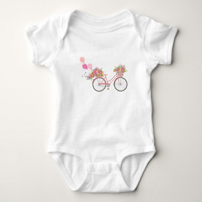 Whimsical Pink Bicycle Baby Bodysuit (Front)