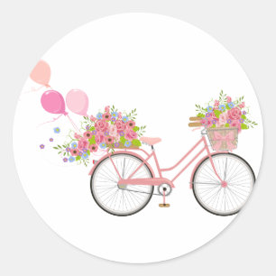 Whimsical Pink Bicycle Classic Round Sticker