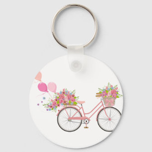Whimsical Pink Bicycle Key Ring