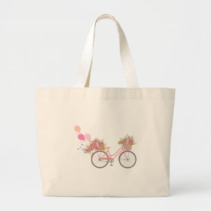 Whimsical Pink Bicycle Large Tote Bag