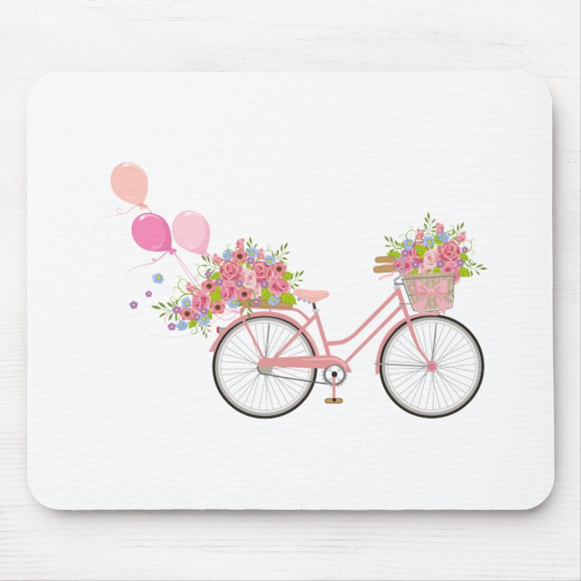 Whimsical Pink Bicycle Mouse Mat (Front)