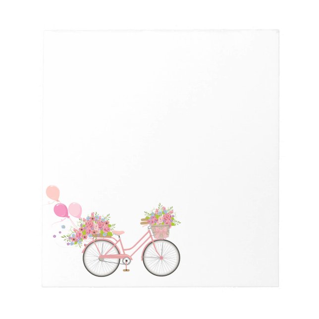 Whimsical Pink Bicycle Notepad (Front)