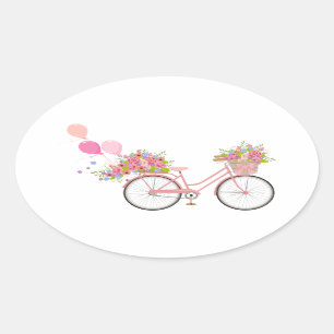 Whimsical Pink Bicycle Oval Sticker
