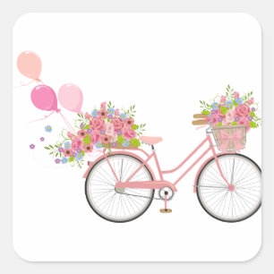 Whimsical Pink Bicycle Square Sticker
