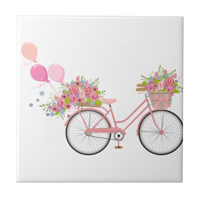 Whimsical Pink Bicycle Tile (Front)