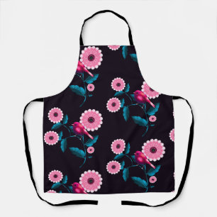 Whimsical Pink Bird Floral Botanical Design Apron