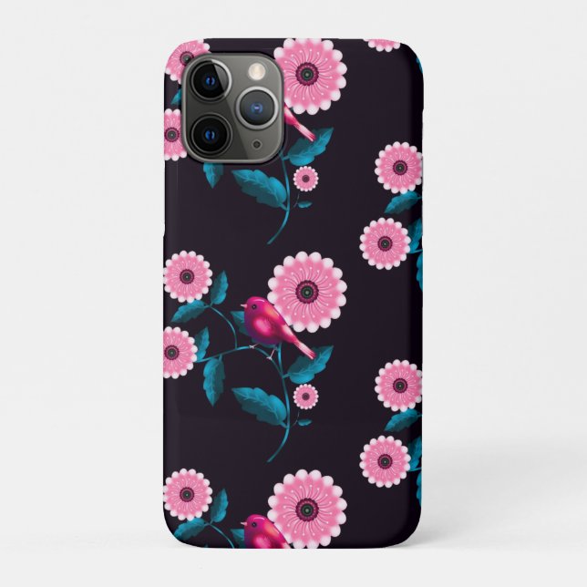 Whimsical Pink Bird Floral Botanical Design Case-Mate iPhone Case (Back)