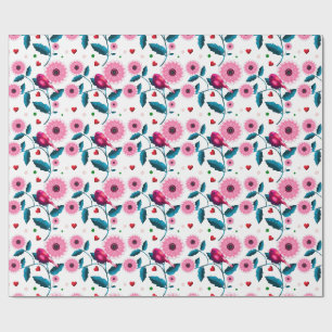 Whimsical Pink Bird Floral Botanical Design Throw Wrapping Paper