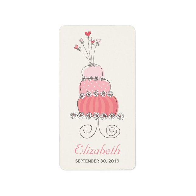 Whimsical Pink Birthday Cake Girl Party Labels (Front)