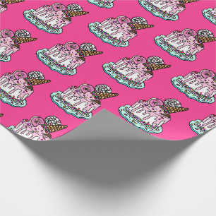 Whimsical Pink Birthday Cake Wrapping Paper