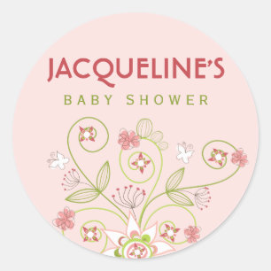 Whimsical Pink Blooms Girl Baby Shower Sticker