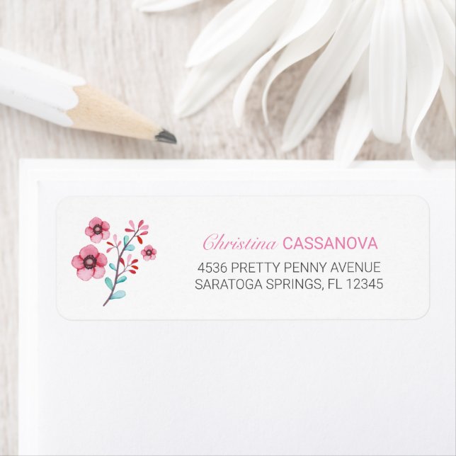 Whimsical Pink & Blue Floral Return Address (Insitu)