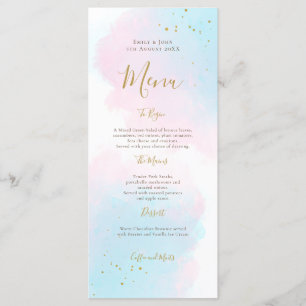 Whimsical Pink Blue Watercolor Gold Splash Wedding Menu