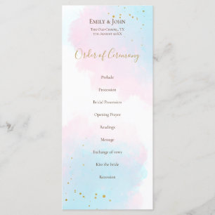 Whimsical Pink Blue Watercolors pastel Wedding Programme