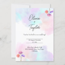 Whimsical Pink & Blue Wedding Invitations