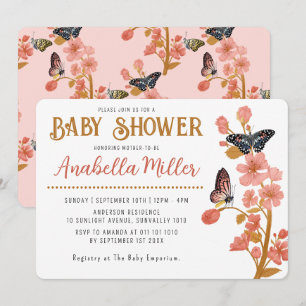 Whimsical Pink Boho Butterfly Girl Baby Shower  Invitation