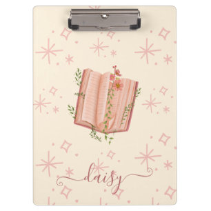 Whimsical Pink Book & Stars Personalised Clipboard
