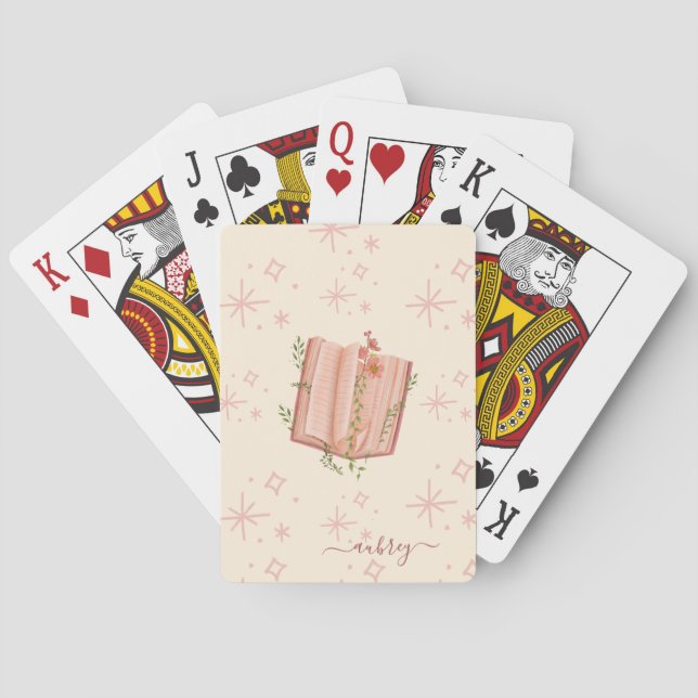 Whimsical Pink Book & Stars Personalised Playing Cards (Back)