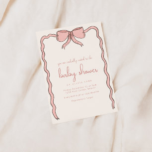 Whimsical Pink Bow Baby Shower Invitation