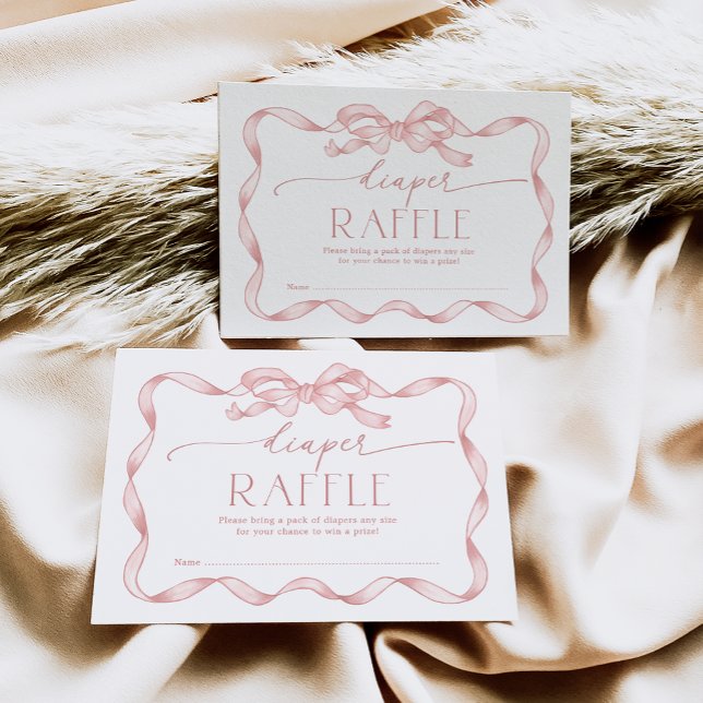 Whimsical Pink Bow Blush Ribbon Diaper Raffle Enclosure Card (Creator Uploaded)
